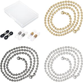3 PCS Eyeglass Chain Stainless Steel Glasses Chains for Women Men Stylish, Eye Glasses Strap Sunglass Lanyard