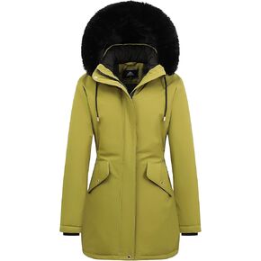 MOERDENG Women's Long Winter Down Coat Thicken Fleece Lined Parka Warm Puffer Jacket With Faux Fur Detachable Hood