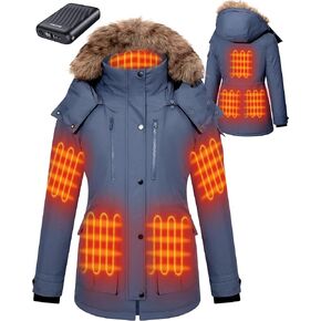 Heated Jackets for Women with 18400mAh 12V Battery Pack - Windproof Parka Womens Heated Jacket with Detachable Hood