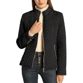 Bellivera Women's Stand Collar Lightweight Quilted Puffer Jacket Padded Zip Coat for Fall and Winter