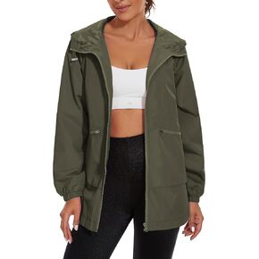 PESION Womens Waterproof Raincoat Lightweight Rain Jacket Trench Coat Hooded Windbreaker With Pockets for Outdoor