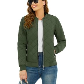 TACVASEN Women's Diamond Quilted Jackets Lightweight Casual Bomber Jacket Warm Winter Coats Full Zip with Pockets