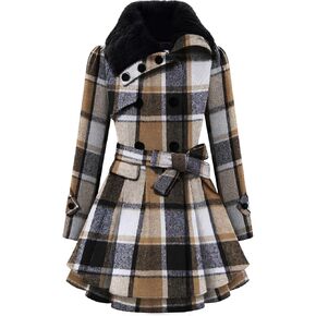 Zeagoo Women's Fashion Faux Fur Lapel Double-Breasted Thick Wool Trench Coat Winter Warm Jacket S-2XL