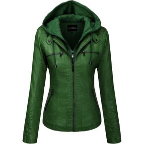 Tanming Women's Removable Hooded Faux Leather Jackets