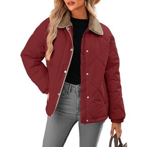 Dokotoo Women's Winter Casual Quilted Jackets Long Sleeve Button Down Puffer Jacket Padded Outerwear Coats