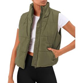AUTOMET Puffer Vest Women Sleeveless Winter Cropped Outerwear Warm Puffer Lightweight Stand-up Collar Down with Pockets in Kuwait
