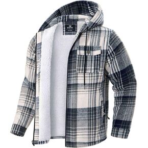 G Gradual Men's Flannel Jacket Fleece Sherpa Lined Hoodies Zip Up Plaid Shirt Warm Winter Jackets for Men with Zipper Pockets