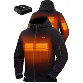 Heated Jacket with 12V 16000mAh Battery Pack, Polar Fleece Coat for Men Women, Fit Zip Hood Winter Jacket