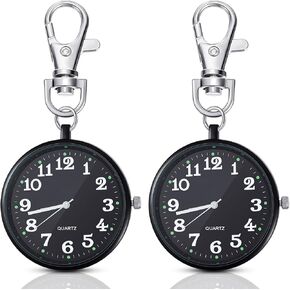 2 Pieces Quartz Pocket Watch with Key Buckle Round Pocket Watch Keychain Watch Portable Unisex Watch
