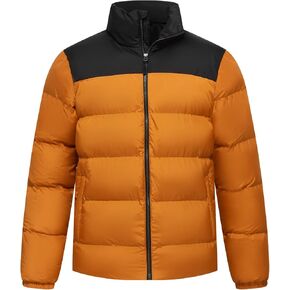 Mens Splicing Puff Jacket Water Resistant Insulated Warm Zipped Up Winter Coat with Pockets