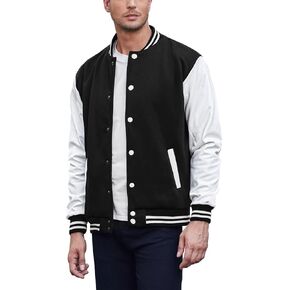 COOFANDY Mens Fashion Varsity Jackets Leather Sleeve Slim Fit College Baseball Letterman Bomber Coat