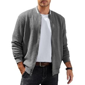 COOFANDY Mens Casual Jackets Lightweight Fall Bomber Jacket Full Zip Knit Sweater Jacket Varsity Coat