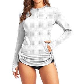 Soothfeel Women's Long Sleeve UV Sun Protection Rash Guard Shirts UPF 50+ Swim Shirt Swimsuits Top for Women with Zip Pockets