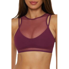 BECCA Women's Muse Layered Bralette Bikini Top, Adjustable, Swimwear Separates