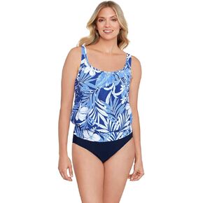 Penbrooke Shape Solver Women's In My Blues Shirred Blouson Adjustable Tankini Top Separate
