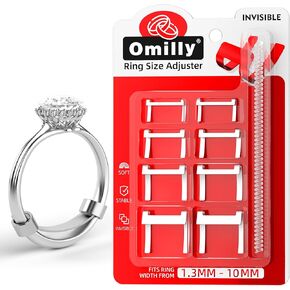 Omilly Filled Metal Ring Guard for Loose Rings, Invisible Ring Size Adjuster, Fits Ring Width 1.3mm-10mm, Easy to Use, 8 Pack with 4 Sizes, Secure Fit for Women & Men-Silver