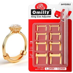 Omilly Filled Metal Ring Guard for Loose Rings, Invisible Ring Size Adjuster, Fits Ring Width 1.3mm-10mm, Easy to Use, 8 Pack with 4 Sizes, Secure Fit for Women & Men-Golden