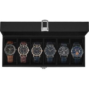SONGMICS Watch Box, 12-Slot Watch Case with Large Glass Lid, Removable Watch Pillows, Watch Box Organizer, Gift for Loved Ones, Black Synthetic Leather, Gray Lining UJWB12BK