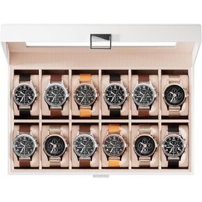 ProCase Watch Box Organizer for Men, 12 Slot Watch Display Case With Glass Lid, PU Leather Watch Storage Mens Watch Case, Watch Holder Organizer for Men Women -12 Slot, Brown