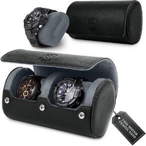 2 Watch Travel Case Roll for Men - Durable Watch Case with Removable Cushions - Watch Storage Case for Men & Women - Watch Roll Travel Case - Travel Watch Cases for Men & Women (Black/Grey)