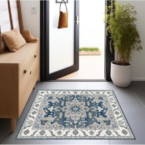 Yanlaza Boho Rug Runners 2x8,Narrow Long Hallway Runners,Kitchen Carpet Non Slip Washable,Rubber Backed Area Rugs for entryway Indoor Bedroom Bedside Farmhouse Laundry Bathroom (Blue, 2'x8')
