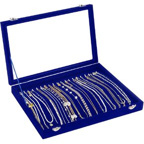Jenseits Necklace Organizer Box, Tray with Clear Lid, Velvet Dustproof Necklaces Holder Storage Display Case, 20 Hooks Glass Top Jewelry Tray Drawer Insert for Pendant Bracelet in Kuwait