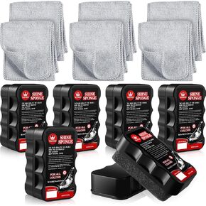12 Pcs Shoe Shine Sponge Instant Shine Leather Shoe Polish with Shoe Cleaning Cloths for Shoe Boot Furniture Jacket Leather Care(Style F)