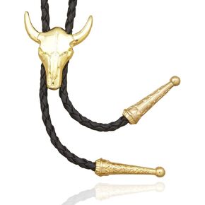RechicGu Vintage Western Cowboy Cowgirl Bolo Tie Necktie Texas Longhorn Buffalo Steer Cow Skull Leather Rodeo