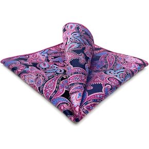 SHLAX&WING Paisley Blue Pink Silk Pocket Square Mens Hankies Hanky