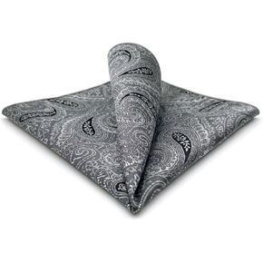 SHLAX&WING Grey Black Paisley Mens Silk Pocket Square For Business Unique Design