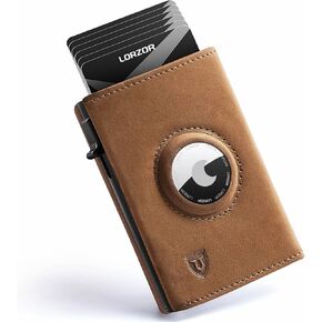 AirTag Wallet - Full Grain Leather Handcrafted, Minimalist Wallet for Men with Apple Air Tag Holder, RFID Blocking, Slim Smart Trifold Pop up Card Case, Front Pocket（AirTag Not Included）