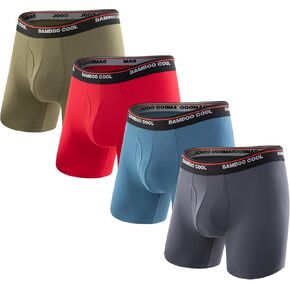 BAMBOO COOL Men's Underwear Boxer Briefs Fly with Built-in 3D Pouch Comfortable Cool Underwear for Men 4 Pack