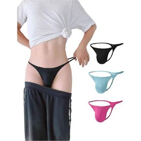 Men's Nylon Thongs - Seamless T-Back, Sexy Low Rise Briefs, G-String Bulge Pouch Underwear Black