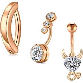 D.Bella Belly Rings for Women Belly Button Piercing Clicker Belly Button Ring Belly Button Rings Dangling 14G Surgical Steel CZ Butterfly Dangle Belly Piercing Jewelry Silver Rose Gold
