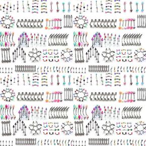 110 PCS Body Jewelry Piercing Eyebrow Navel Belly Tongue Lip Bar Ring 22 Styles