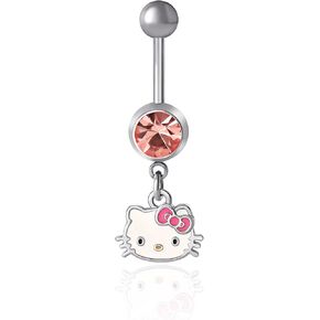 Hello Kitty Belly Button Ring 14g Stainless Steel Kawaii Belly Button Piercing Jewelry, Sanrio Official License