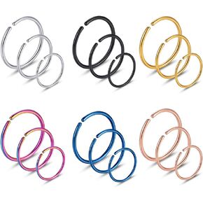 Stainless Steel Hoop Nose Ring Cartilage Ring Set 6 Color Set for Men and Women