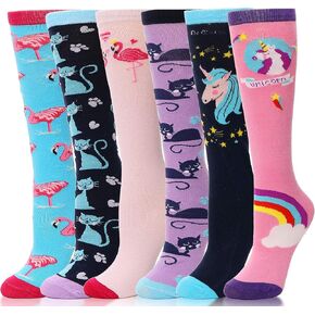 ANTSANG Kids Girls Knee High Socks Long Boot Crazy Silly Fun Gift Cute Tall Animal Socks for Child 6 Pairs