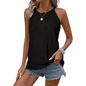 BLENCOT Tanks Tops for Women Trendy 2025 Spring Summer Casual Sleeveless Eyelet Basic Textured Halter Neck T Shirts