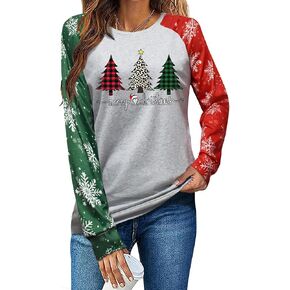 Christmas Shirts for Women: 2024 Fashion Color-Blocking Creativity Botany Cartoon Long-Sleeve Higher Quality Printed Shirt