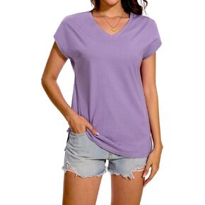 YUCOLEN Womens Summer Tops Cap Sleeve Cotton T Shirts V Neck Tank Top Casual Basics Tee