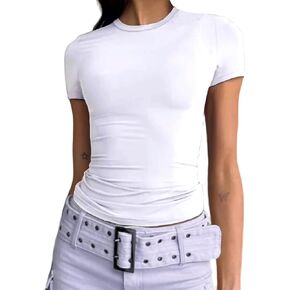 Abardsion Women's Casual Basic Going Out Crop Tops Slim Fit Short Sleeve Crew Neck Tight T Shirts