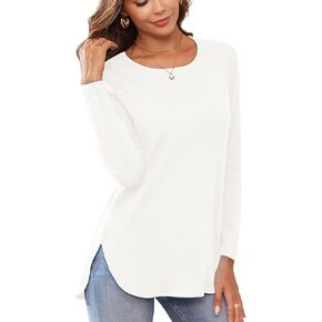 Herou Women's Casual Long Sleeve T Shirt Crewneck With Side Split Fall Pullover Loose Tunic Sweater Tops