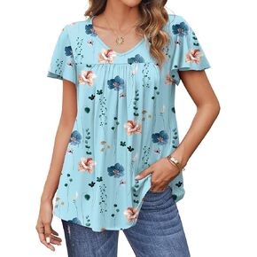 HOTOUCH Womens Flutter Sleeve Pleated Tunic Plus Size Tops Casual V Neck Blouses Loose Boho Floral Short Sleeve Summer Shirts in Kuwait