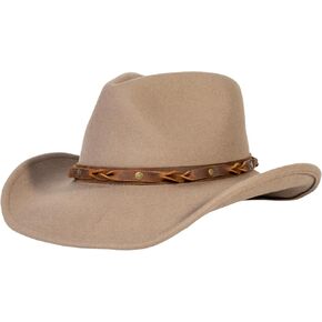 MIX BROWN Western Cowboy Hat for Men & Women 100% Wool Wide Brim Cowgirl Hats Outback Panama Rancher Felt Hat