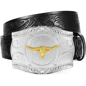 Western Men Embossed Leather Belt Women Cowboy Floral Engraved for Jeans
