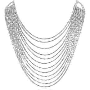 Humble Chic Simulated Diamond Statement Necklace for Women - Layered Cubic Zirconia Short Waterfall Chain Necklace