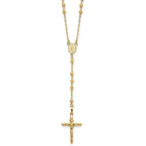 Diamond2Deal 14k Yellow Gold Diamond-cut 3mm Beaded Semi-solid Rosary Necklace Fine Jewelry Gift for Women