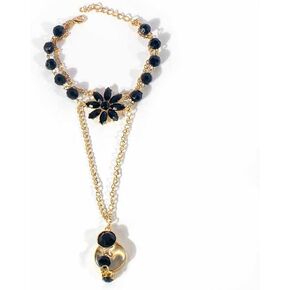 Dainty Bracelets for Women Trendy, Ring Hand Chain with Black Lotus Charm Adjustable Link Bracelets Fashion Jewelry Gift for Women