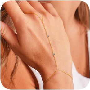 Ewrkbr Gold Bracelets for Women,14K Gold Plated Hand Chain Bracelet Dainty Gold Ring Bracelet Hand Chain Simple Gold Hand Chain Bracelet Trendy Gold Bracelets for Women Non Tarnish Wedding Jewelry